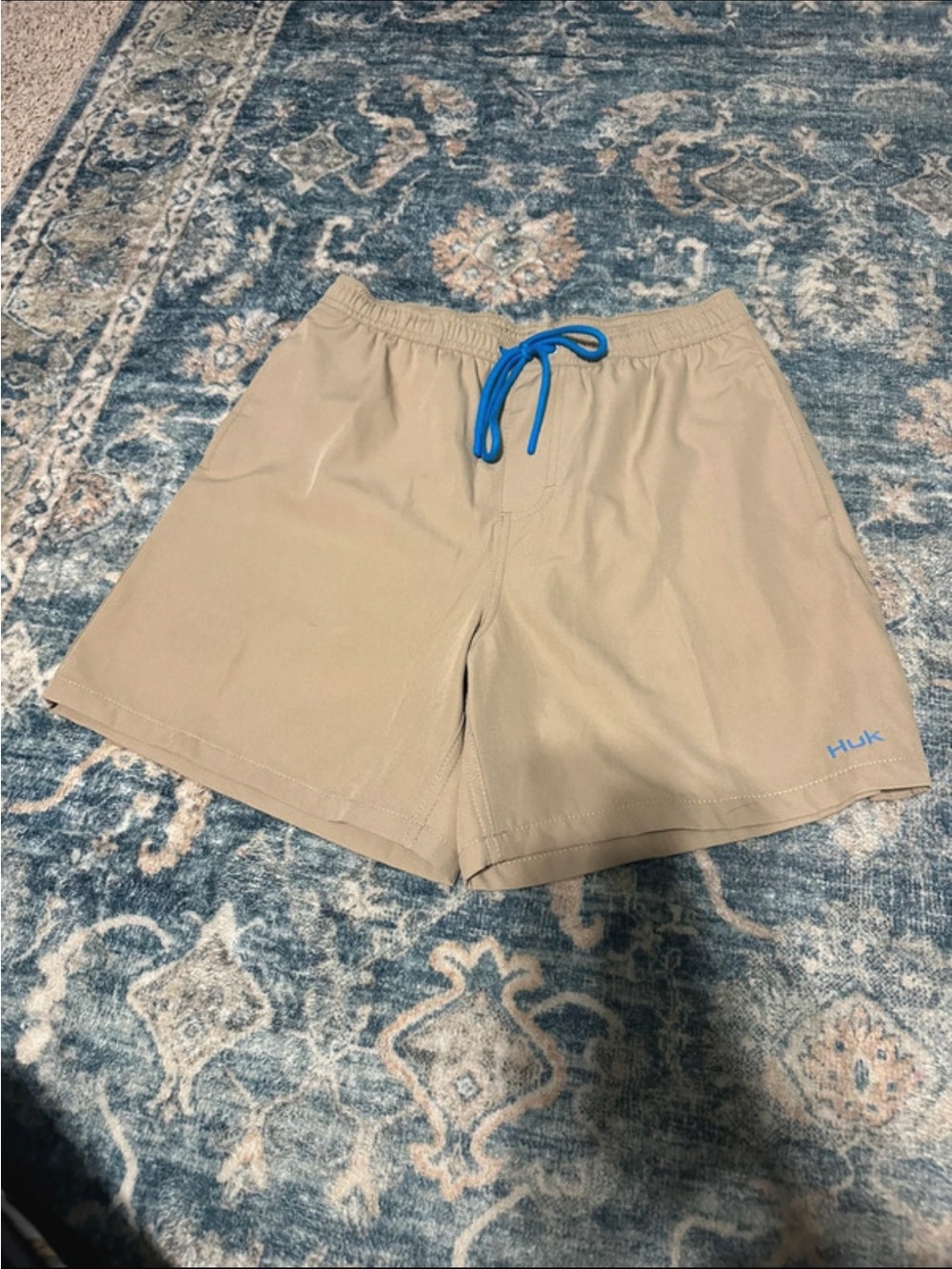 Huk Men's Khaki Hybrid Shorts with Blue Drawstring
